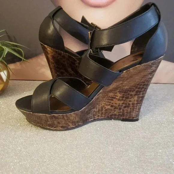 G by Guess Snakeskin Strappy Wedge Sandal - Picture 2 of 9